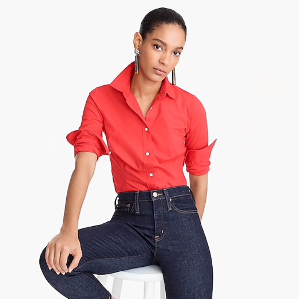 J.crew Womens Stretch Button Down Stretch Dress Haberdashy Shirt Top Small